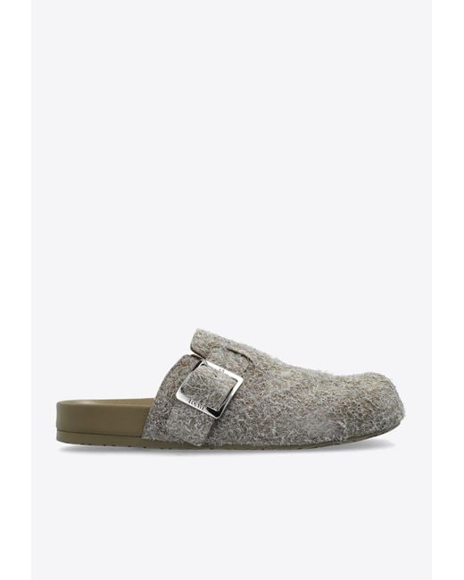 Loewe Gray Ease Buckle Brushed Suede Mules for men