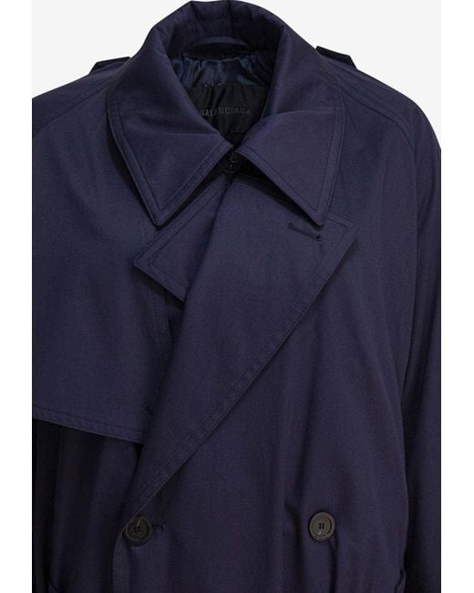 Balenciaga Blue Double-Breasted Belted Trench Coat