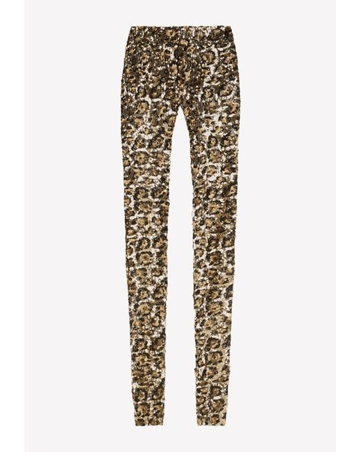 Dolce & Gabbana Brown Sequined Leopard Pattern Pants