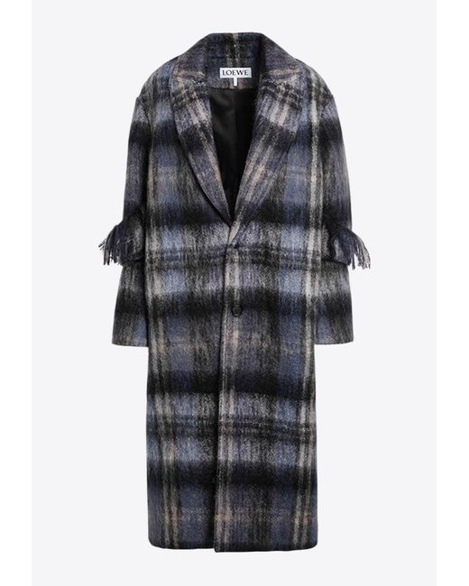 Loewe Black Mohair Wool Checked Long Coat