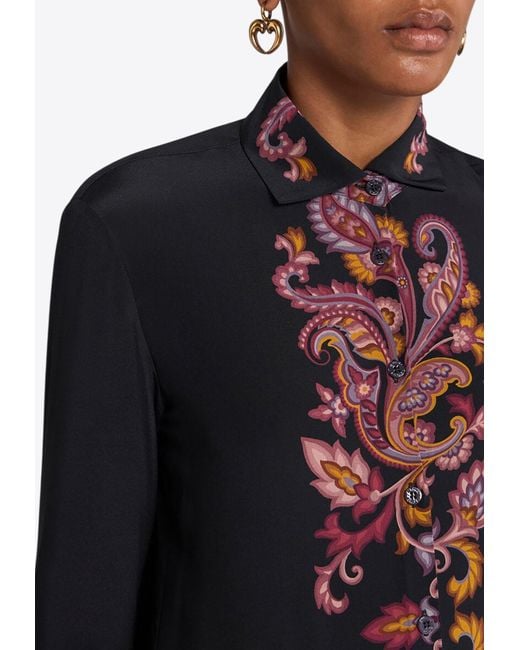 Etro Blue Printed Button-Up Silk Shirt