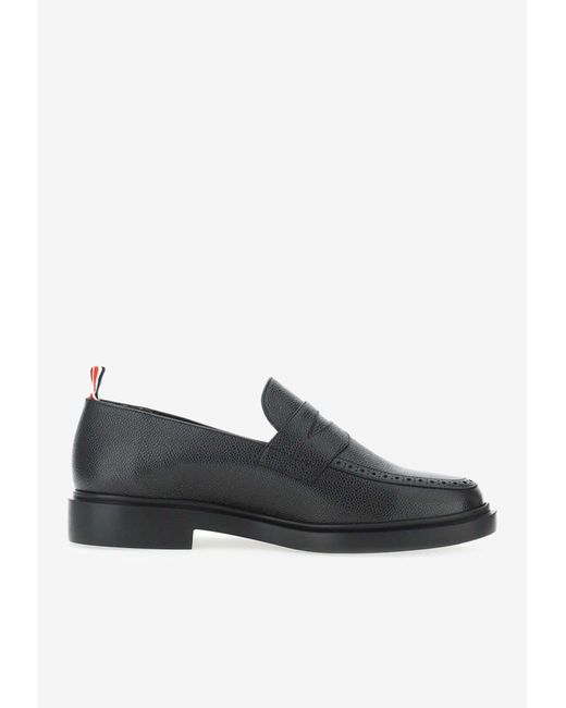 Thom Browne Black Pebble-Grain Penny Loafers for men