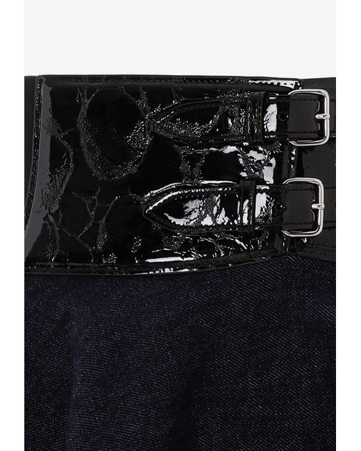 Alaïa Blue Croc Embossed Belt Midi Skirt
