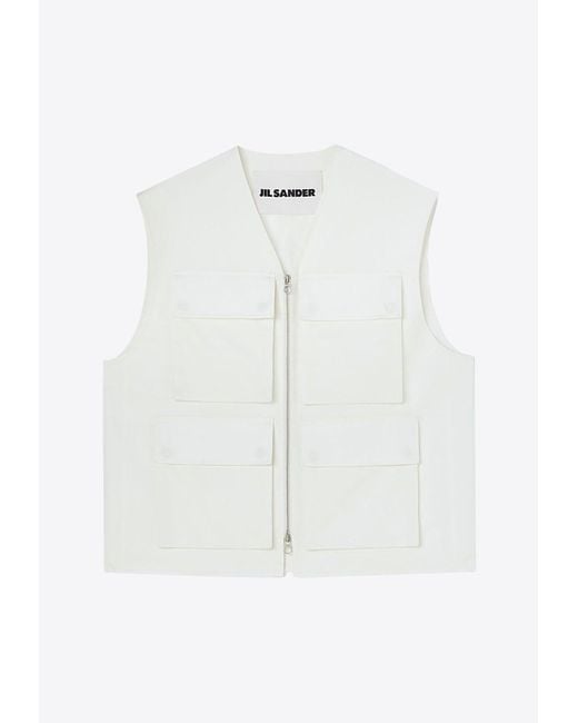 Jil Sander White Utility Zipped Vest for men