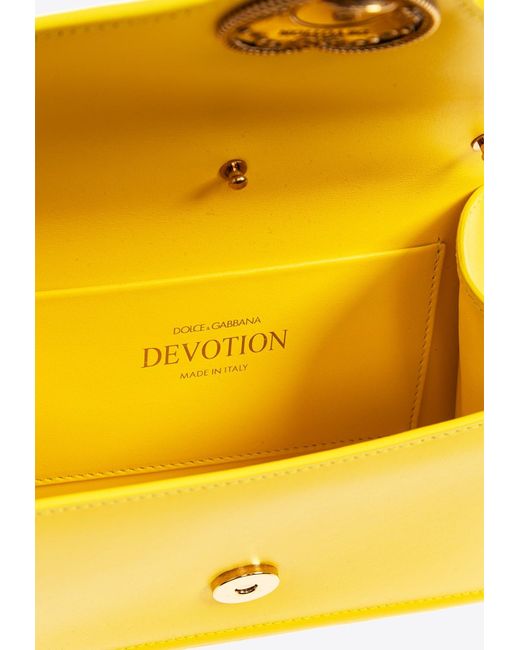 Dolce & Gabbana Yellow Small Devotion Leather Top Handle Bag