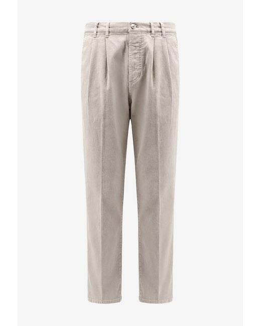 Brunello Cucinelli Gray Logo Patch Chino Pants for men