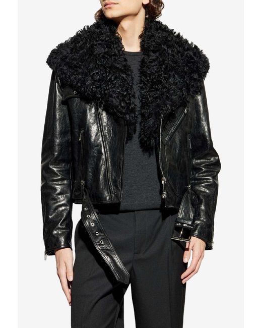 Alexander McQueen Black Shearling Leather Jacket for men