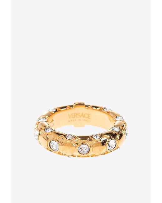 Versace Metallic Crystal Metal Mesh Ring