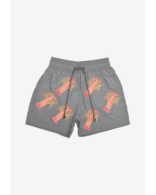 Les Canebiers White All-Over Lobster Swim Shorts for men