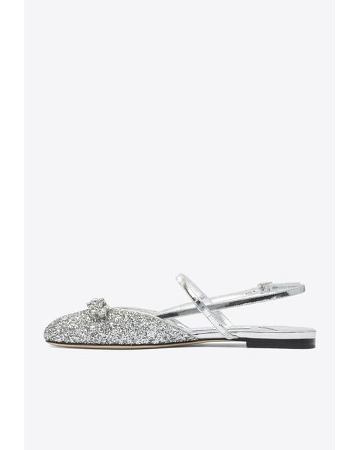 Jimmy Choo White Belinda Glittered Slingback Flats