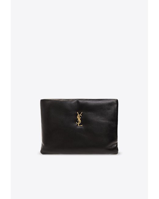 Saint Laurent Black Large Calypso Leather Clutch Bag