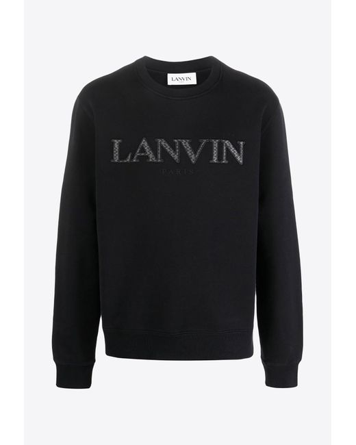 Lanvin Black Logo Embroidered Crewneck Sweatshirt for men