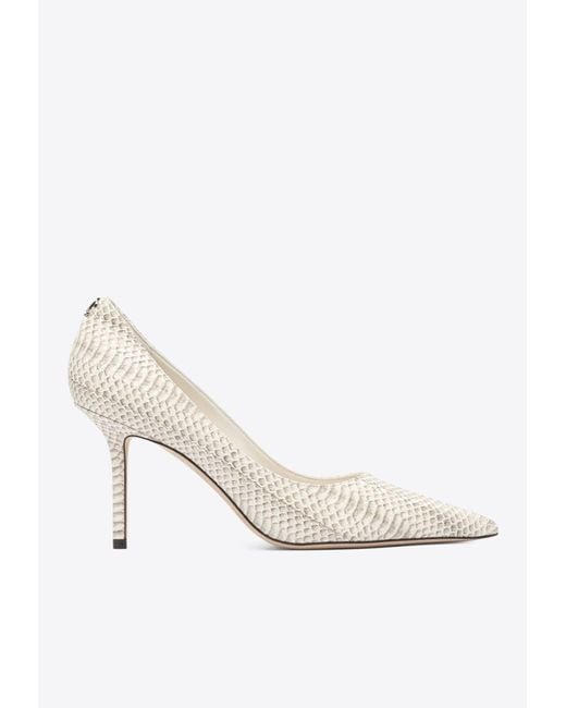 Jimmy Choo White Love 85 Python Print Leather Pumps