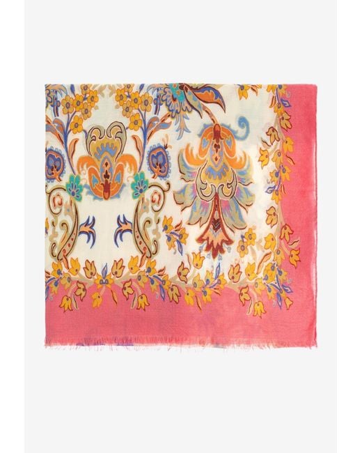 Etro Pink Paisley Print Rectangular Scarf