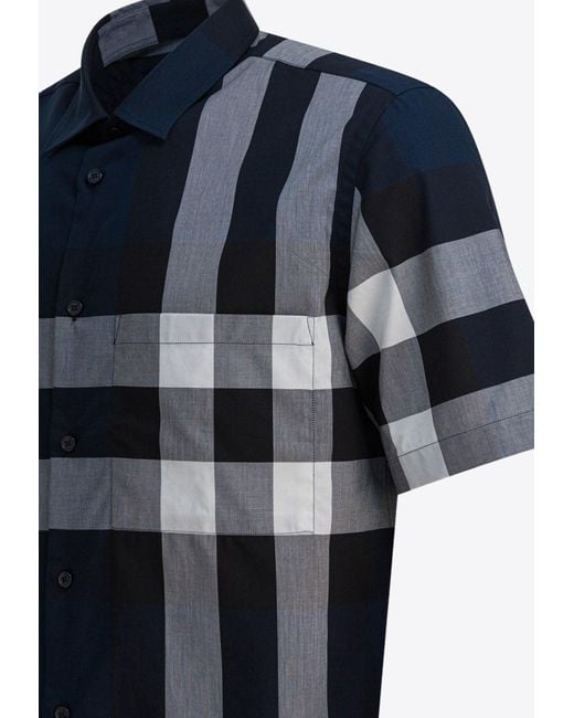 Burberry Blue Checked Short-Sleeved Shirt for men