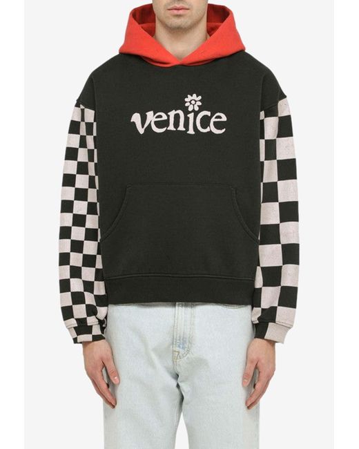 ERL Black Venice Print Paneled Hooded Sweatshirt for men