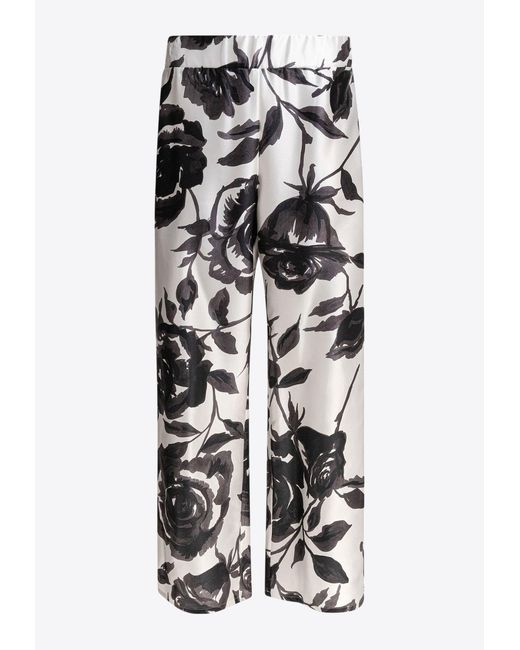 SLEEP NO MORE White Patterned Silk Pants