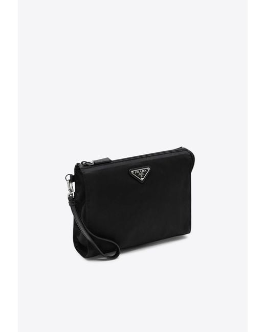 Prada Black Triangle Logo Re-Nylon Pouch Bag for men
