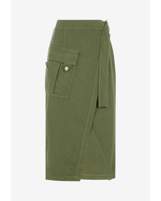 Etro Belted Wrap Midi Skirt in Green | Lyst