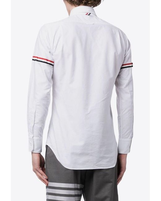 Thom Browne White Signature Stripes Long-Sleeved Oxford Shirt for men