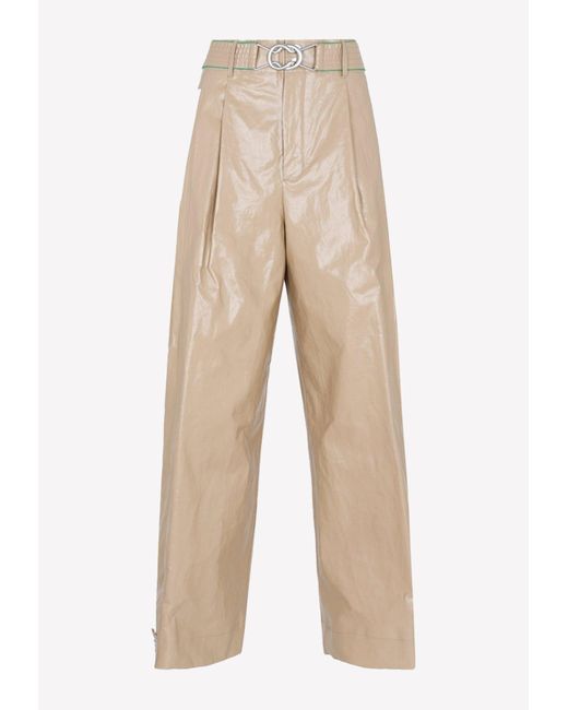 Bottega Veneta Rubberized Linen Wide-leg Pants in Beige (Natural) | Lyst Canada