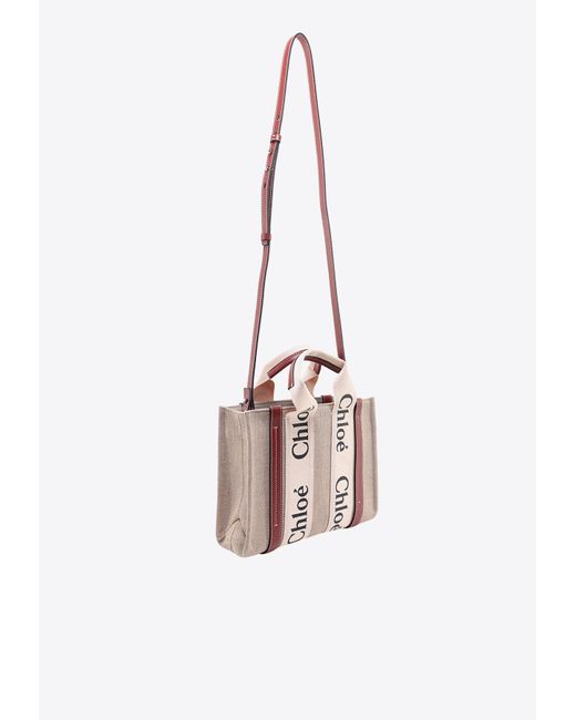Chloé Pink Small Woody Logo-Strap Tote Bag