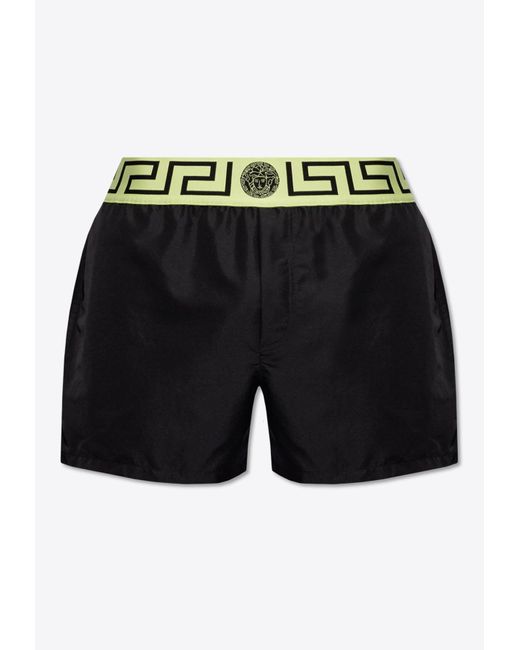 Versace Black Greca Border Swim Shorts for men