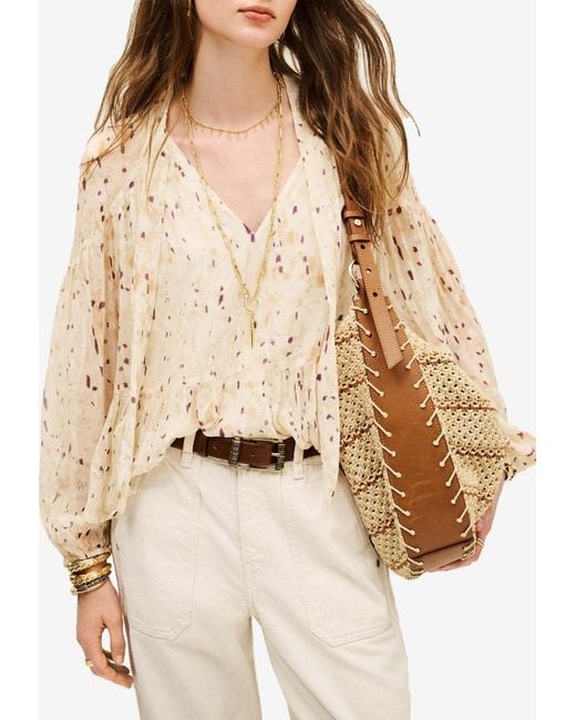 Ba&sh Natural Kamala Printed V-Neck Blouse