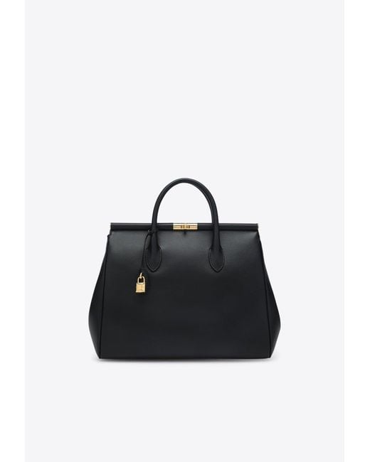 Dolce & Gabbana Black Xl Maxi Marlene Day Grained Leather Top Handle Bag