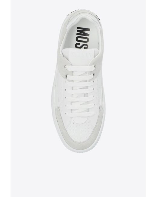 Moschino White Logo-Embossed Leather Sneakers