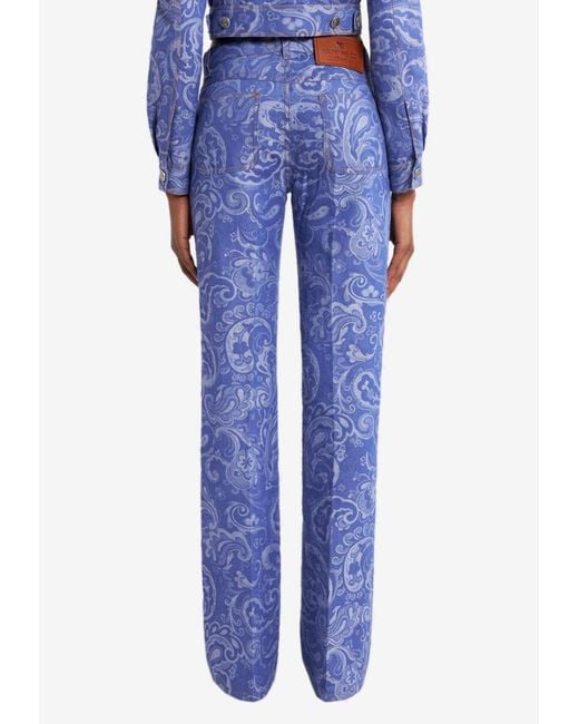 Etro Blue Paisley-Jacquard Straight-Leg Jeans