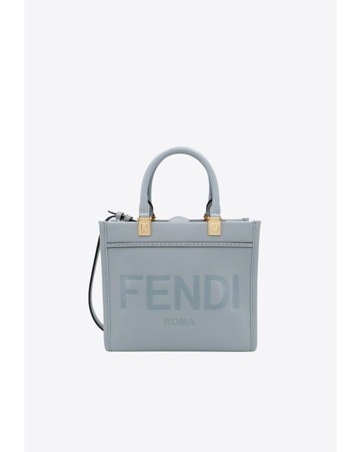 Fendi Blue Small Sunshine Leather Tote Bag