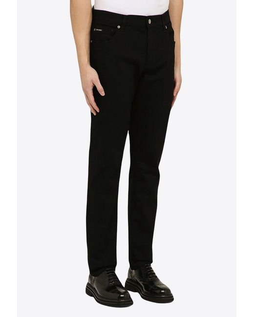 Dolce & Gabbana Black Logo-Plate Slim Jeans for men