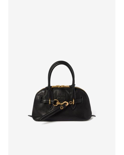 Miu Miu Black Small Aventure Leather Top Handle Bag
