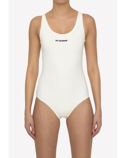 Jil Sander White Logo-print One-piece Swimsuit