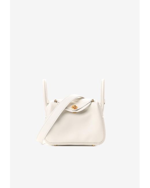 Hermès Mini Lindy 20 In White Swift With Gold Hardware