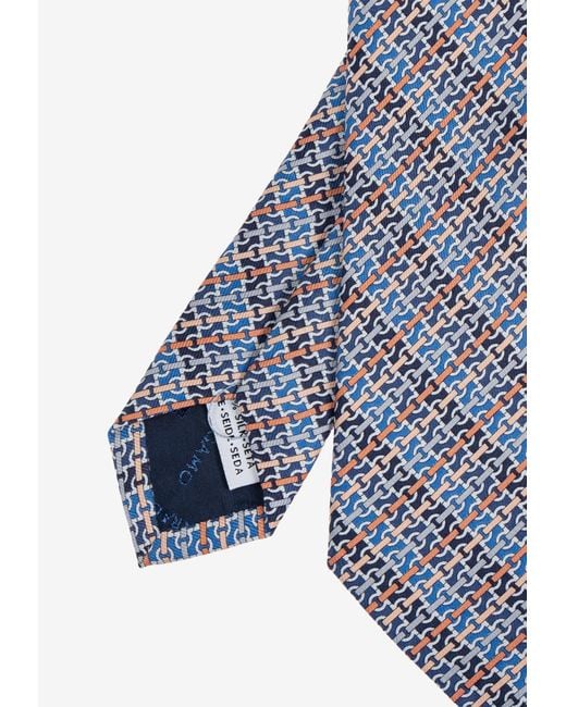 Ferragamo Blue Gancini Pattern Silk Tie for men