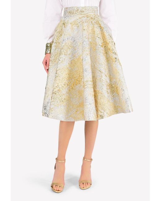 Dolce & Gabbana Metallic Silk-blend Jacquard Flare Midi Skirt