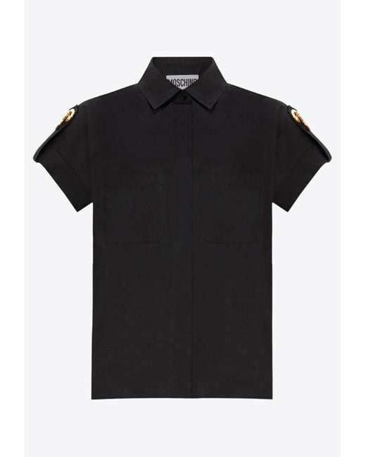 Moschino Black Appliquéd Short-Sleeved Shirt