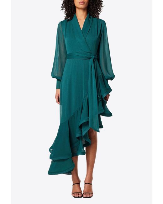 Elliatt Green Genevieve Asymmetric Ruffled Dress