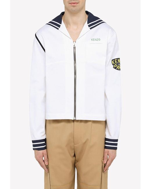 KENZO White Sailor Zip-up Cropped Jacket for men
