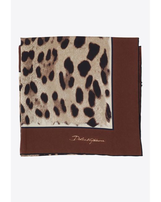Dolce & Gabbana Brown Leopard Print Silk Scarf
