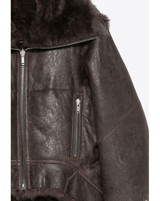 Rick Owens Black Shearling Zip-Up Exploder Jacket