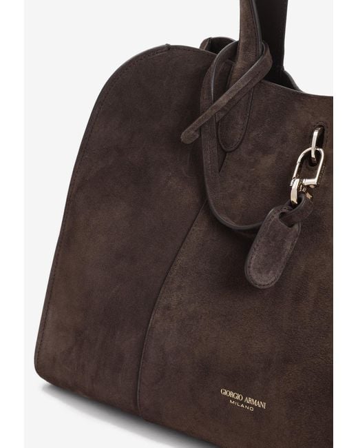Giorgio Armani Brown Suede Calf Leather Top Handle Bag