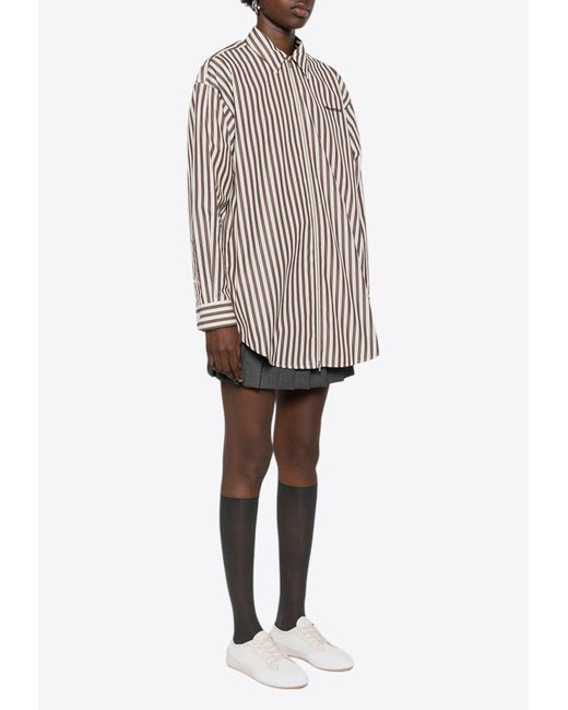 Miu Miu Gray Striped Long-Sleeved Shirt