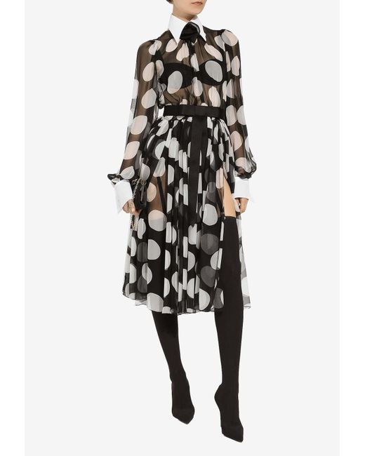 Dolce & Gabbana Black Polka-Dot Chiffon Midi Dress