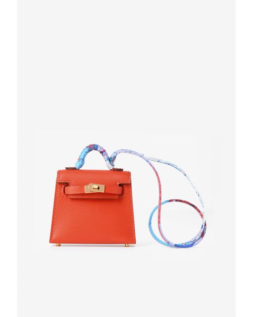 Hermès Red Kelly Twilly Bag Charm With Printed Silk Strap