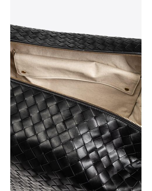 Bottega Veneta Black Large Loop Weekender Intrecciato Leather Duffel Bag