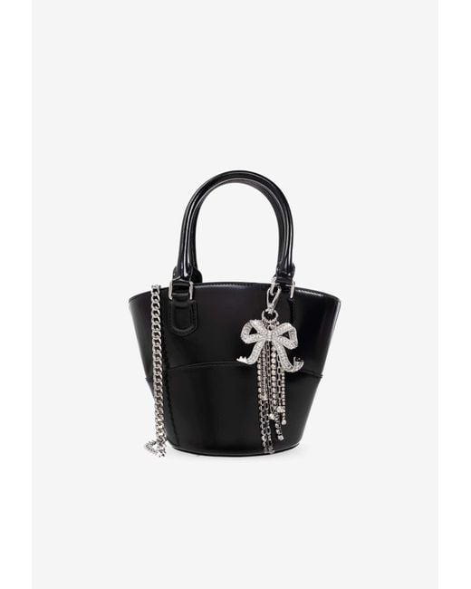 Self-Portrait Black Leather Tote Bag With Bow Charms