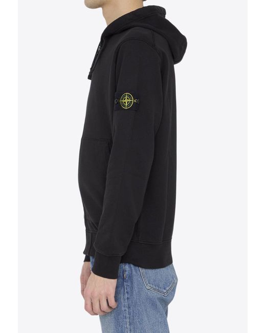 Stone Island Black Logo-Patch Zip-Up Hooded Sweatshirt for men